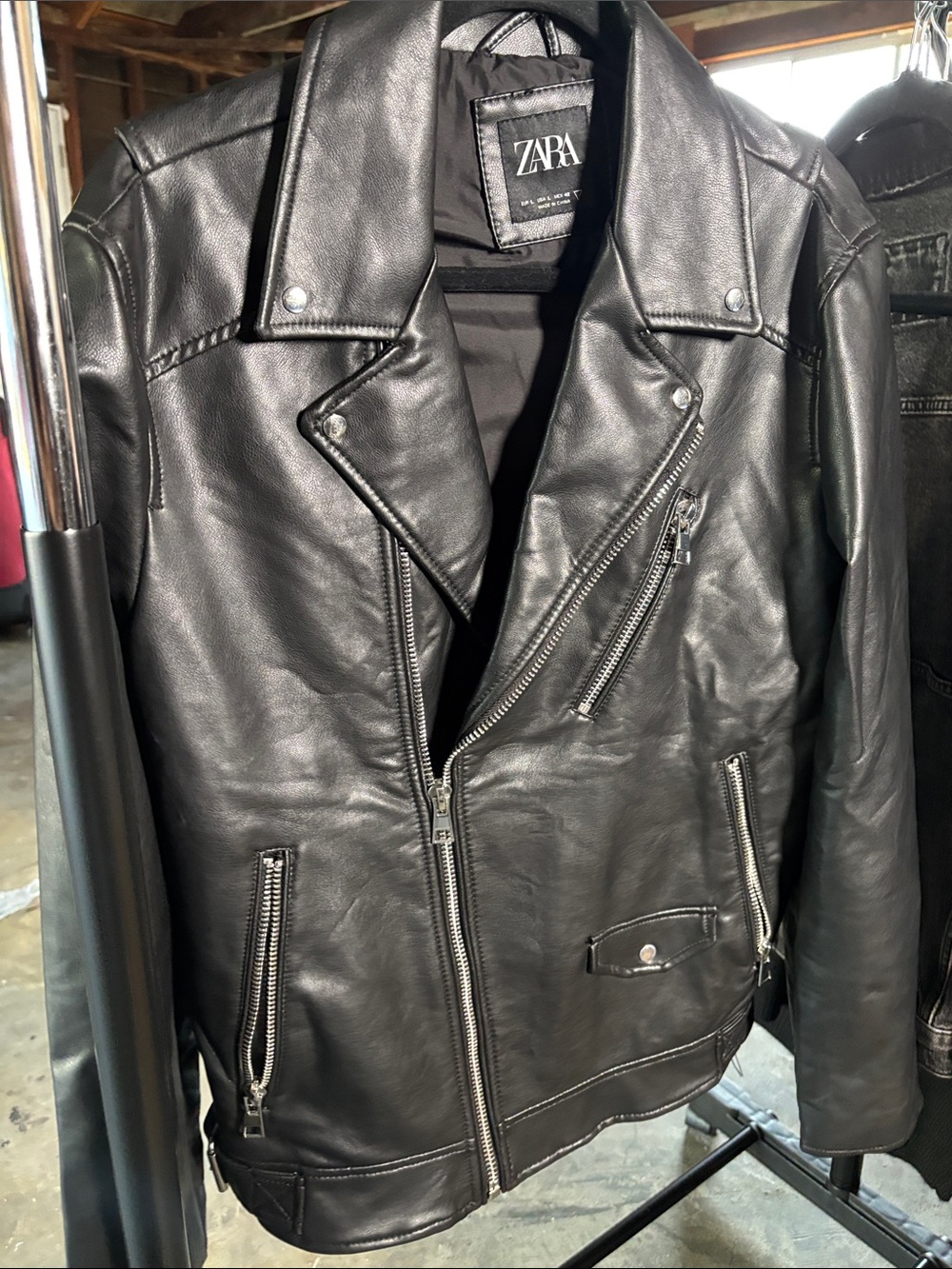 ZARA Black Leather Biker Jacket size L- Men's